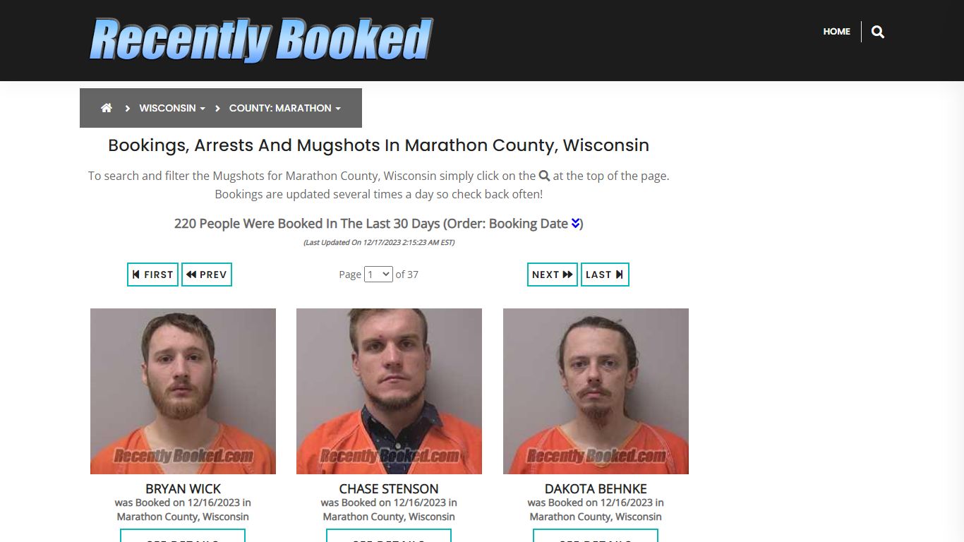 Bookings, Arrests and Mugshots in Marathon County, Wisconsin